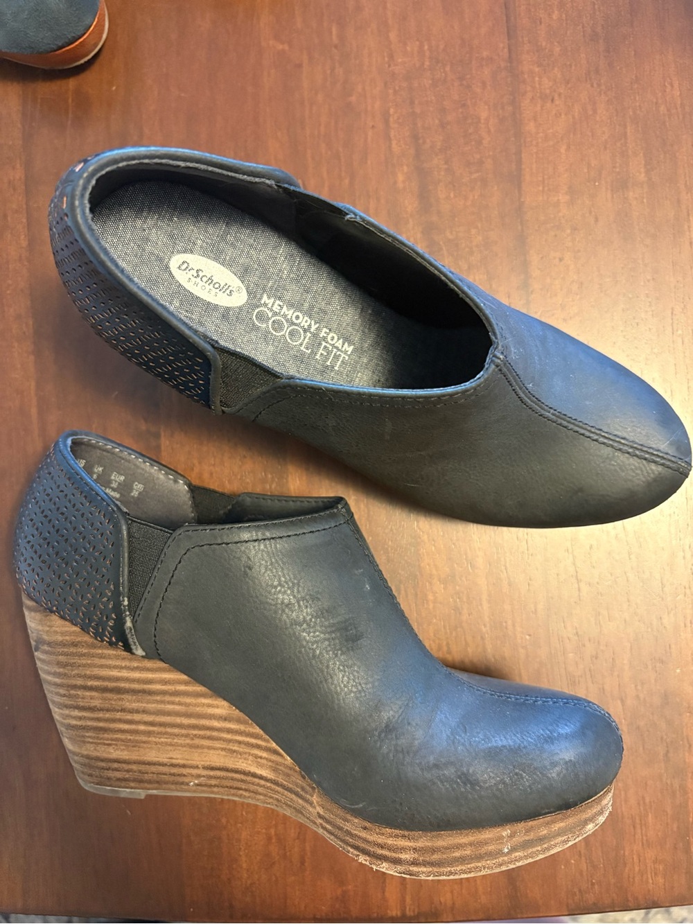 Dr. Scholl's Black Leather Wedge Slip-On Shoes